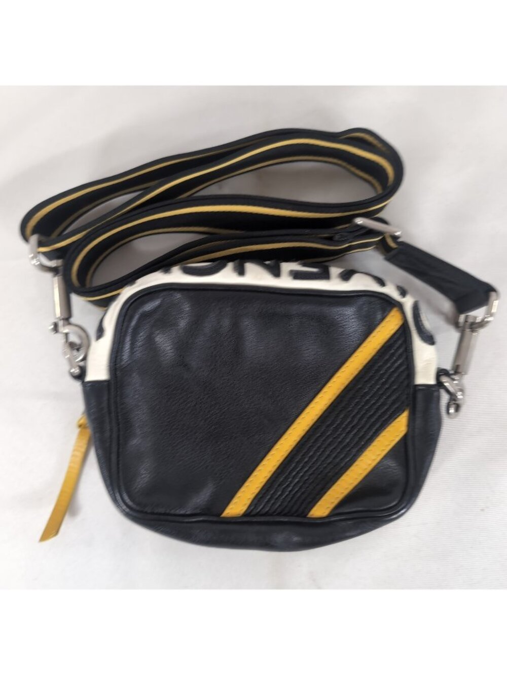 Givenchy MC3 Saddlebag Purse Shoulder Bag Leather Crossbody Black Yellow Sporty